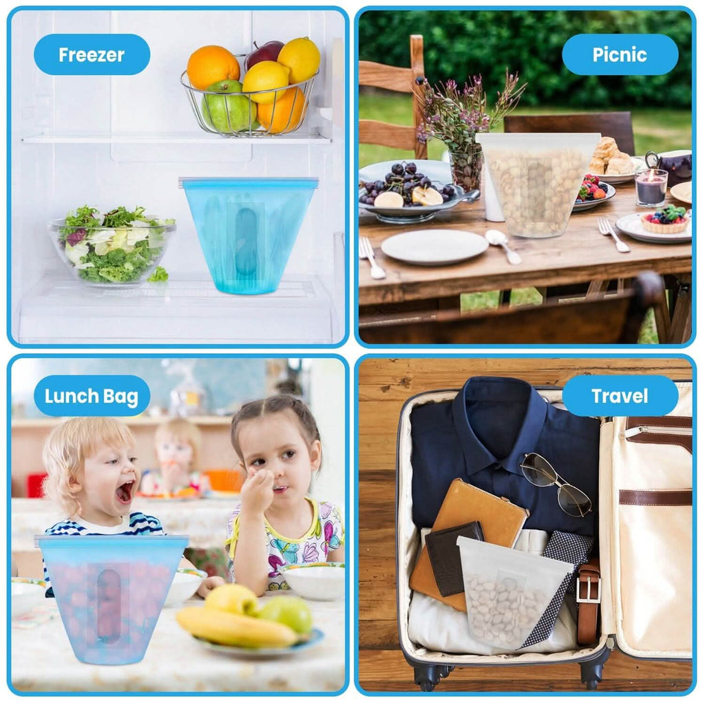 3-Pieces: Silicone Food Storage Bags Reusable Leakproof Food Container Set with 3 Seals by DailySale