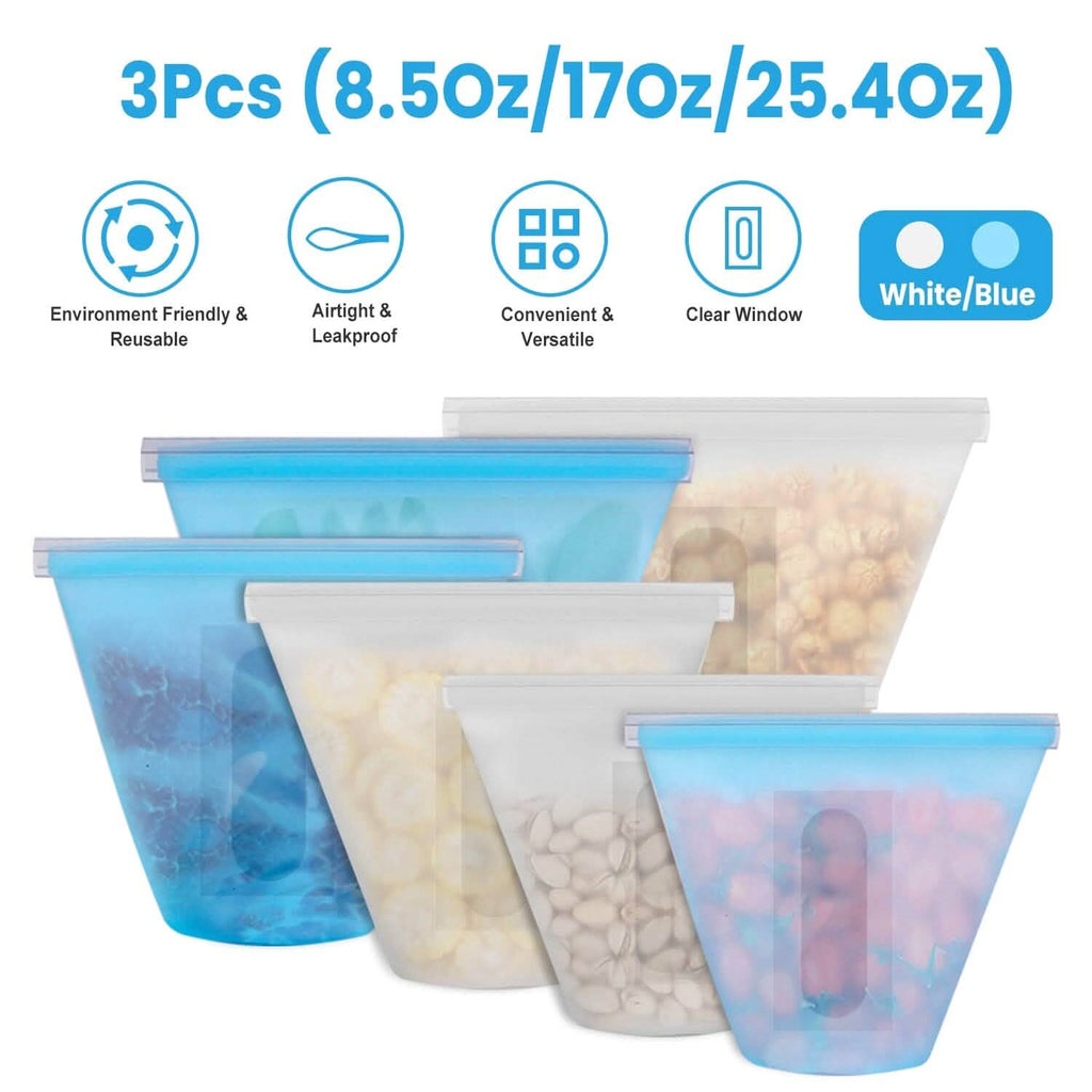 3-Pieces: Silicone Food Storage Bags Reusable Leakproof Food Container Set with 3 Seals by DailySale