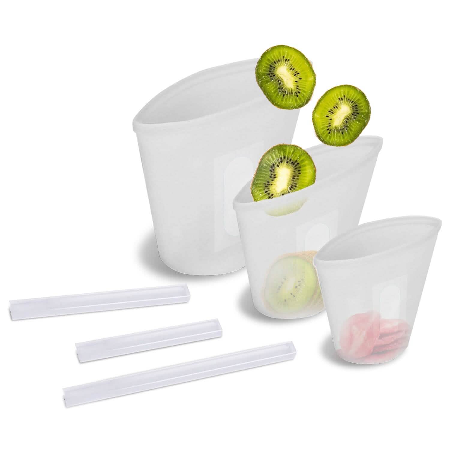 3-Pieces: Silicone Food Storage Bags Reusable Leakproof Food Container Set with 3 Seals by DailySale
