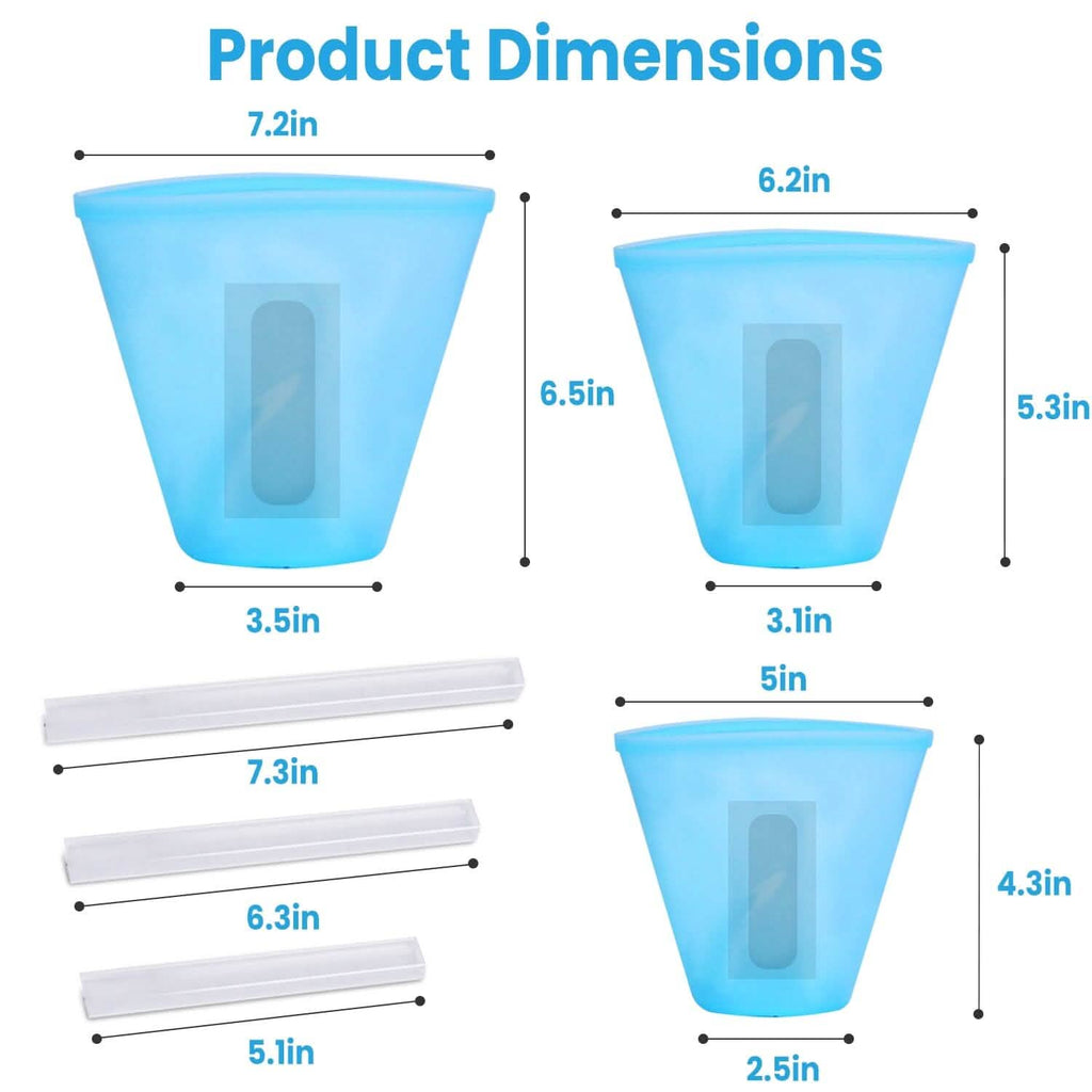 3-Pieces: Silicone Food Storage Bags Reusable Leakproof Food Container Set with 3 Seals by DailySale