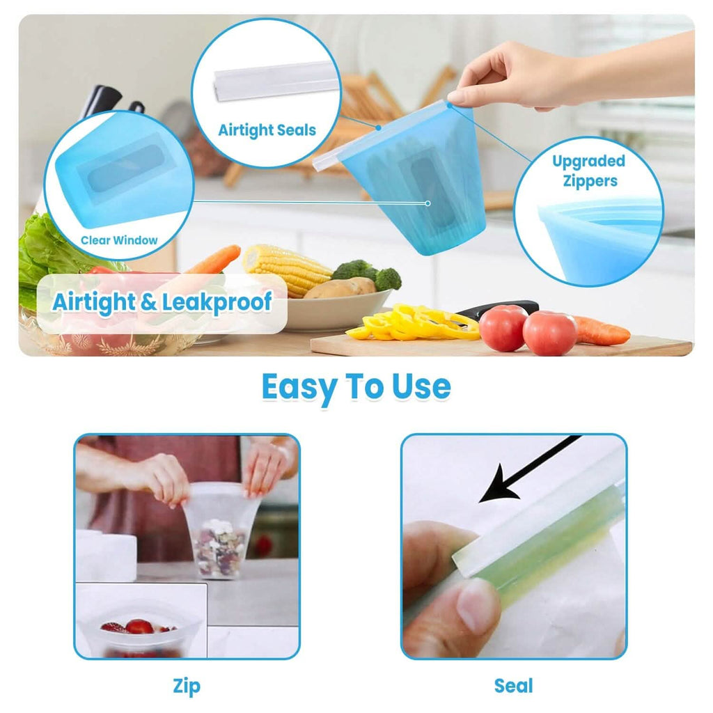 3-Pieces: Silicone Food Storage Bags Reusable Leakproof Food Container Set with 3 Seals by DailySale