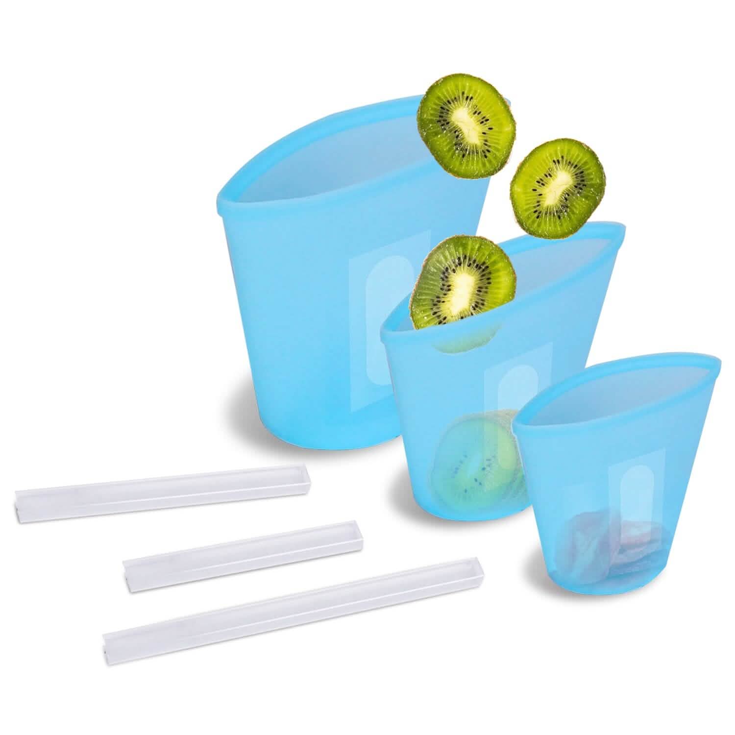 3-Pieces: Silicone Food Storage Bags Reusable Leakproof Food Container Set with 3 Seals by DailySale
