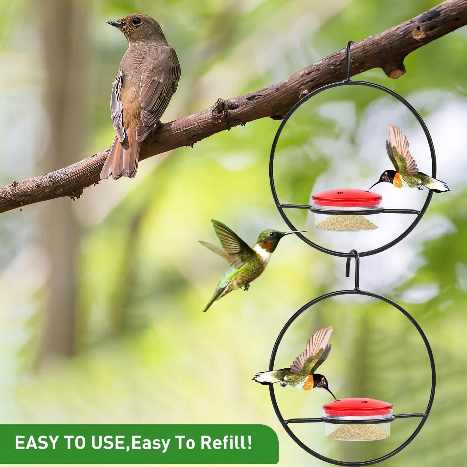 3-Pieces: Stackable Hanging Humming Bird Feeder with Metal Frame & Red Plastic Bowl by DailySale