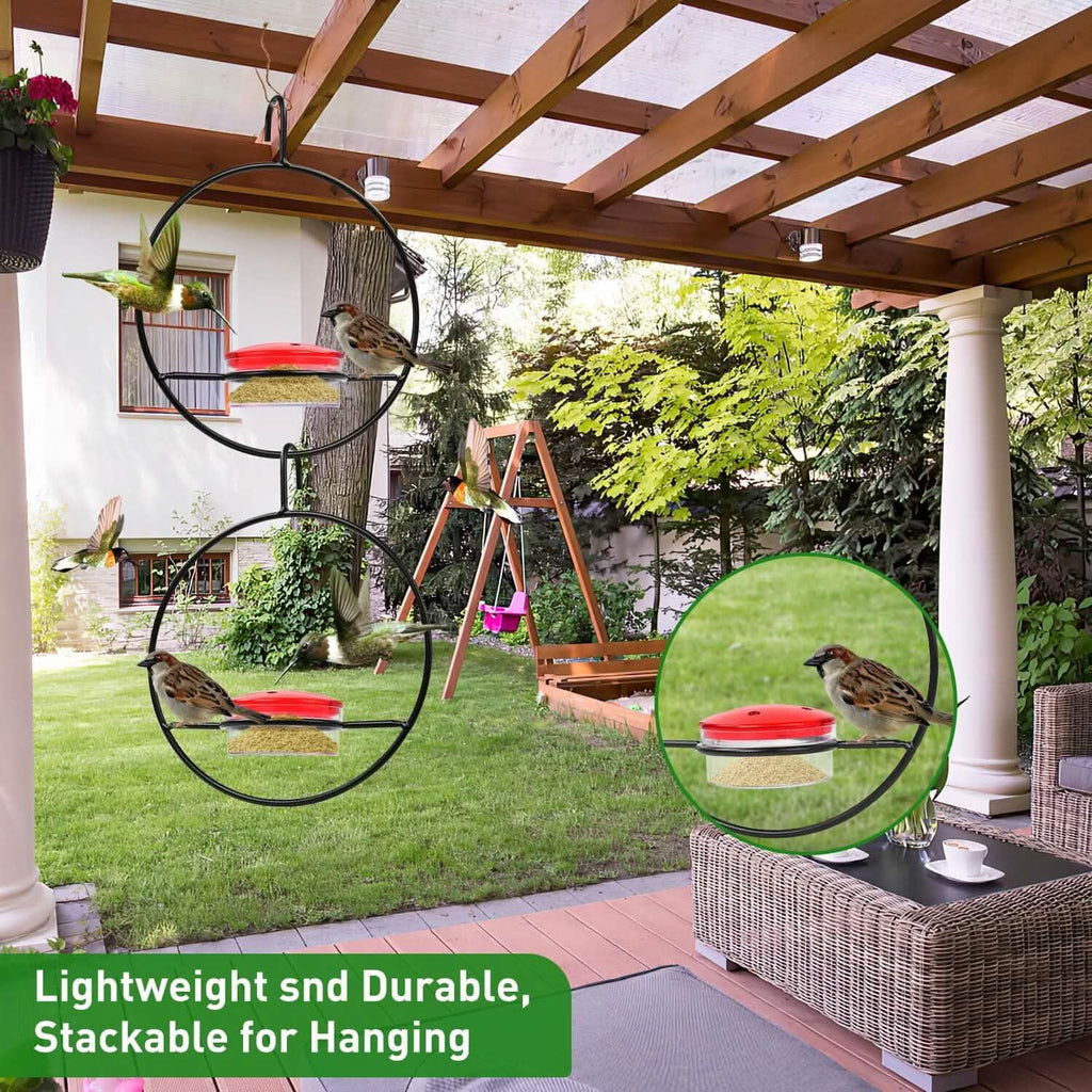 3-Pieces: Stackable Hanging Humming Bird Feeder with Metal Frame & Red Plastic Bowl by DailySale