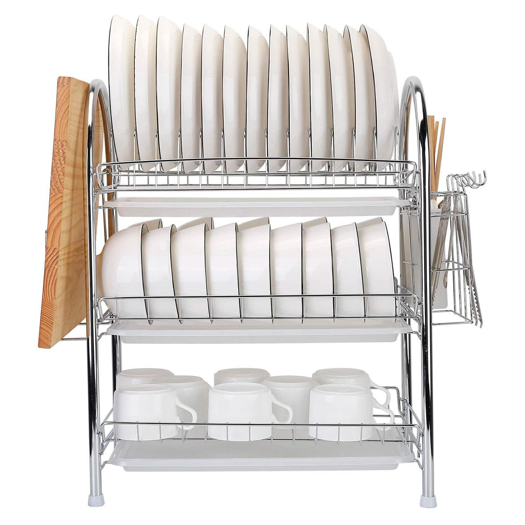3-Tier Dish Drying Rack Shelf with 3 Drain Trays Chopping Board by DailySale