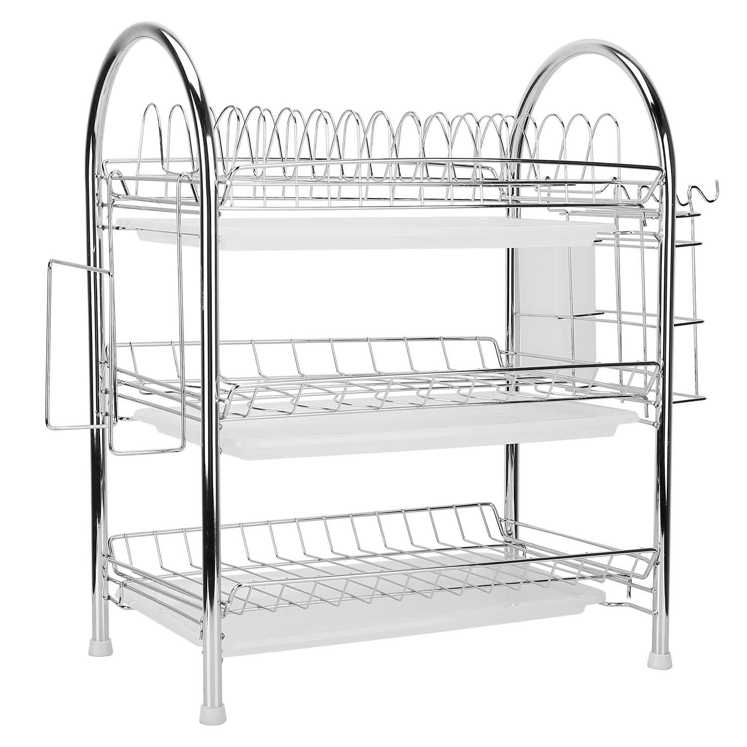 3-Tier Dish Drying Rack Shelf with 3 Drain Trays Chopping Board by DailySale