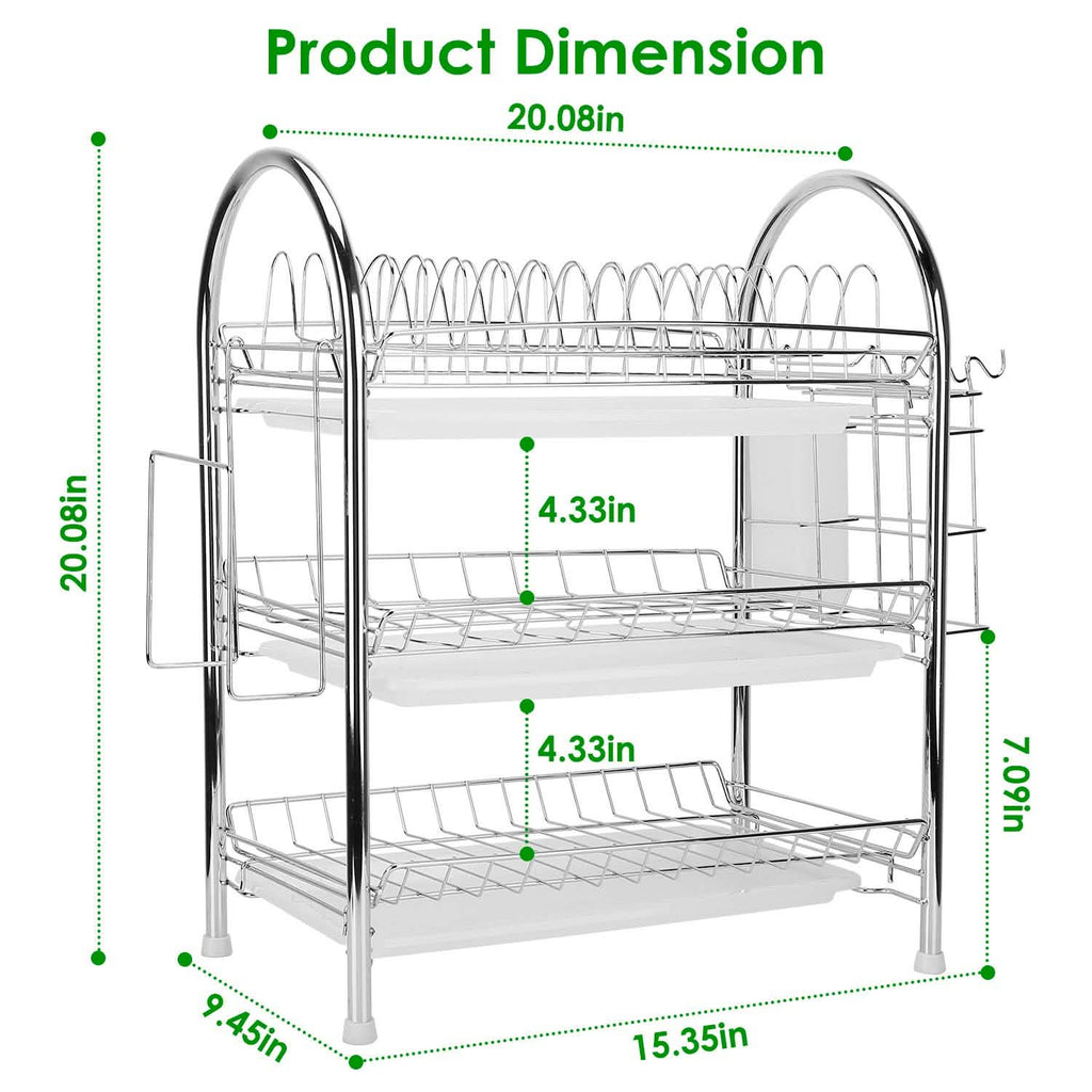 3-Tier Dish Drying Rack Shelf with 3 Drain Trays Chopping Board by DailySale