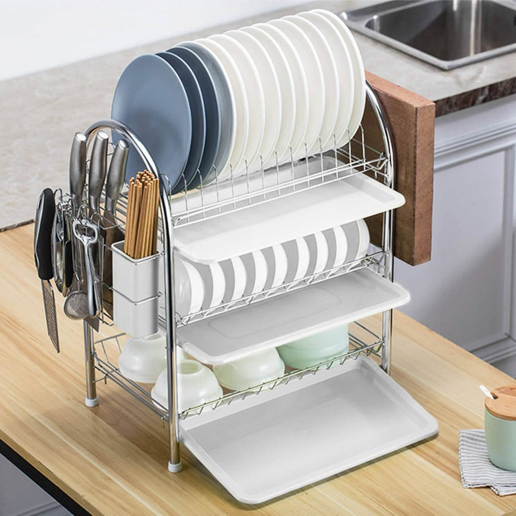 3-Tier Dish Drying Rack Shelf with 3 Drain Trays Chopping Board by DailySale