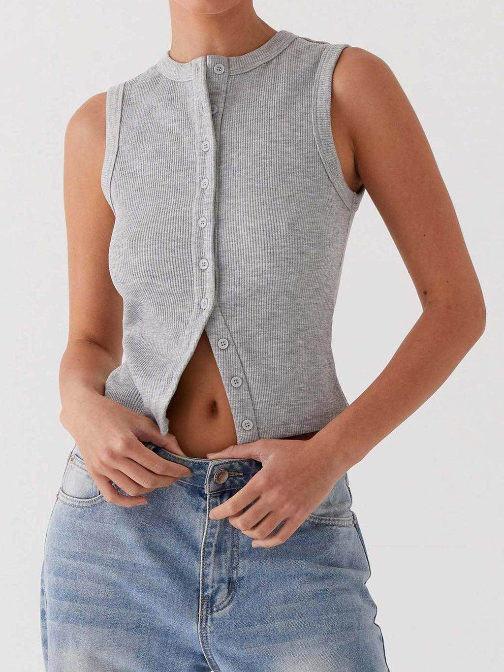 Lovelet Button Up Round Neck Tank for Stylish Comfort by Selvanelle