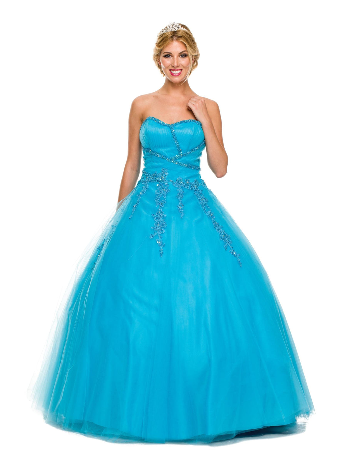 CLEARANCE - Juliet 301 Poofy Quinceanera Tulle Dress A-Line Strapless Beading by DiscountDressShop