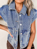 Button Up Cap Sleeve Denim Jacket by Wild and Free Boutique