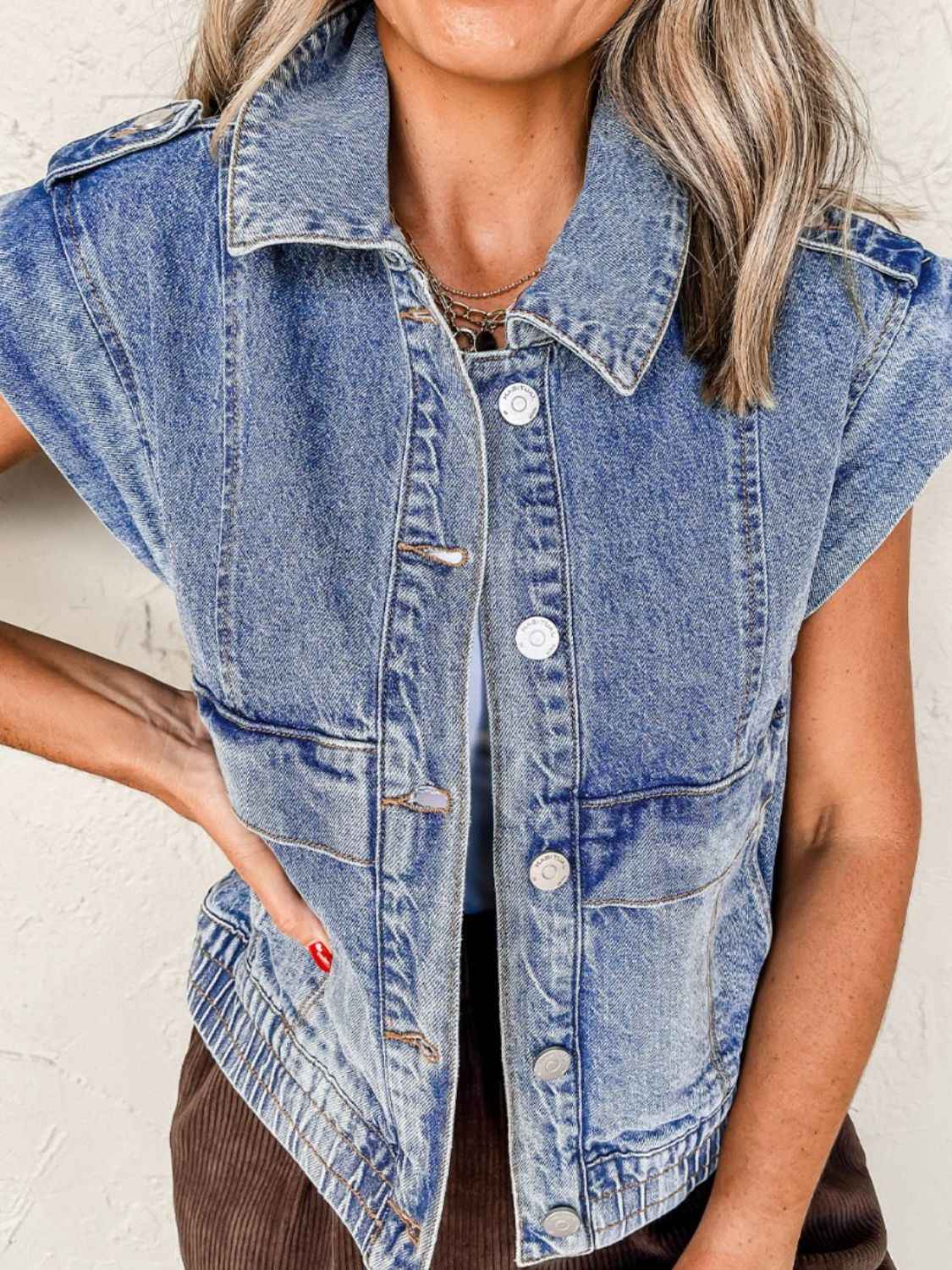 Button Up Cap Sleeve Denim Jacket by Wild and Free Boutique