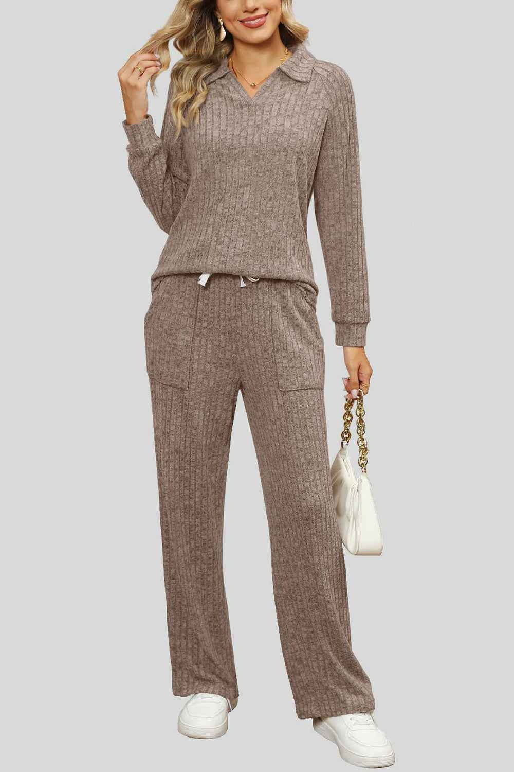 Ribbed Long Sleeve Top and Pocketed Pants Set by Wild and Free Boutique