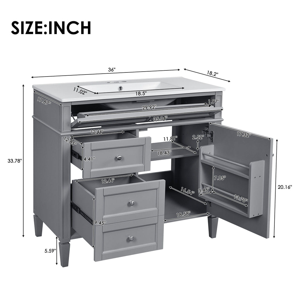 Bathroom Vanity With Top Sink, 2 Drawers And Tip Out Drawer by Unique Piece Furniture