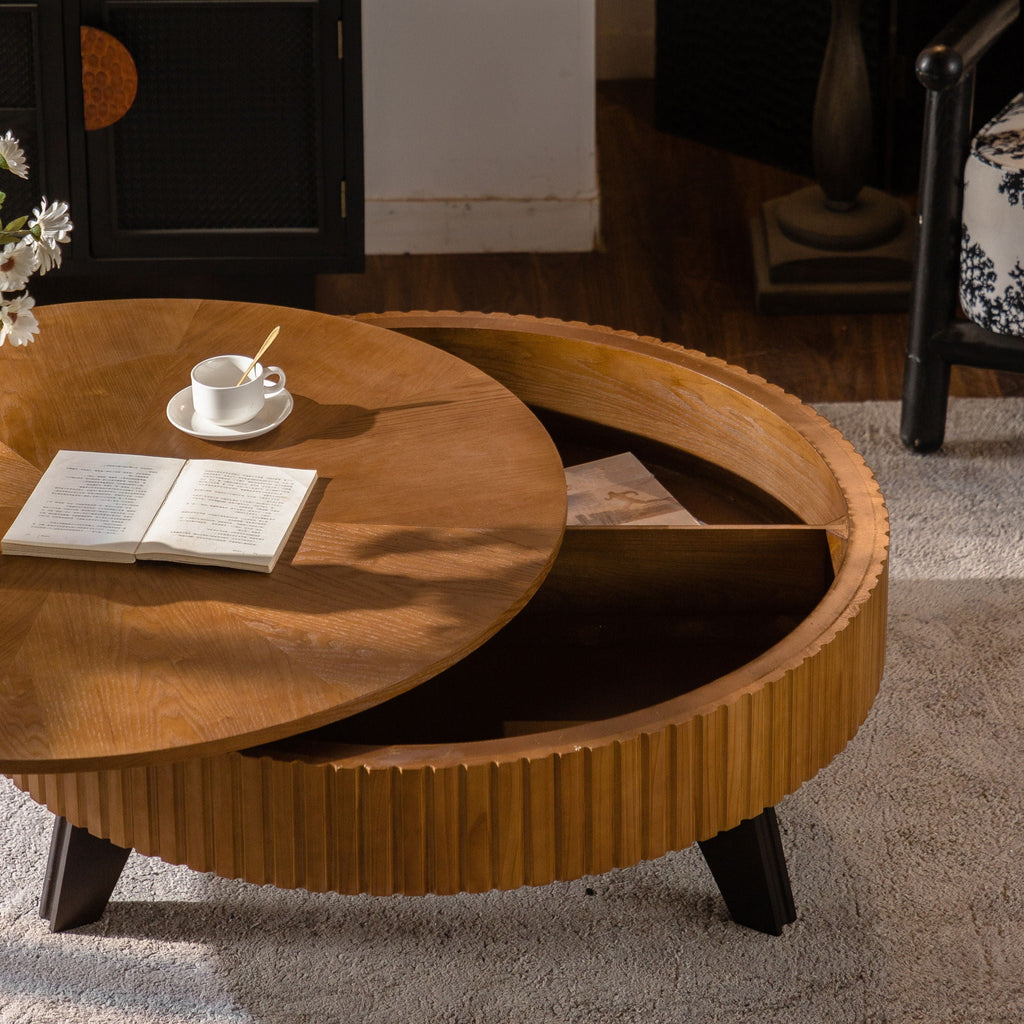 Round Retro Coffee With Solid Wood Legs by Unique Piece Furniture