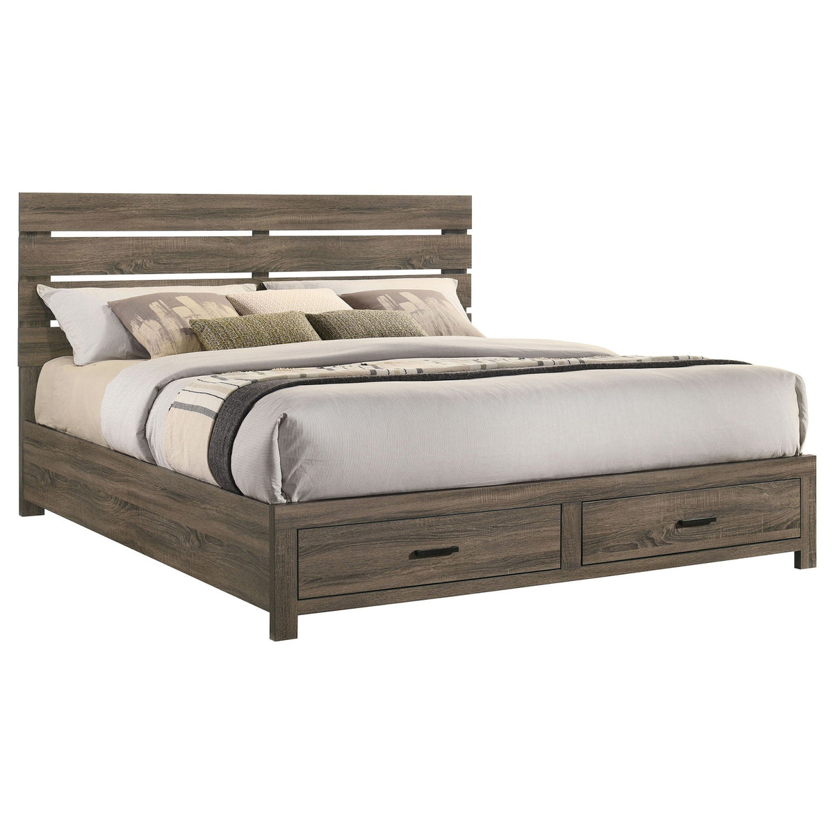 Brantford Wood Eastern King Storage Panel Bed Barrel Oak by Unique Piece Furniture