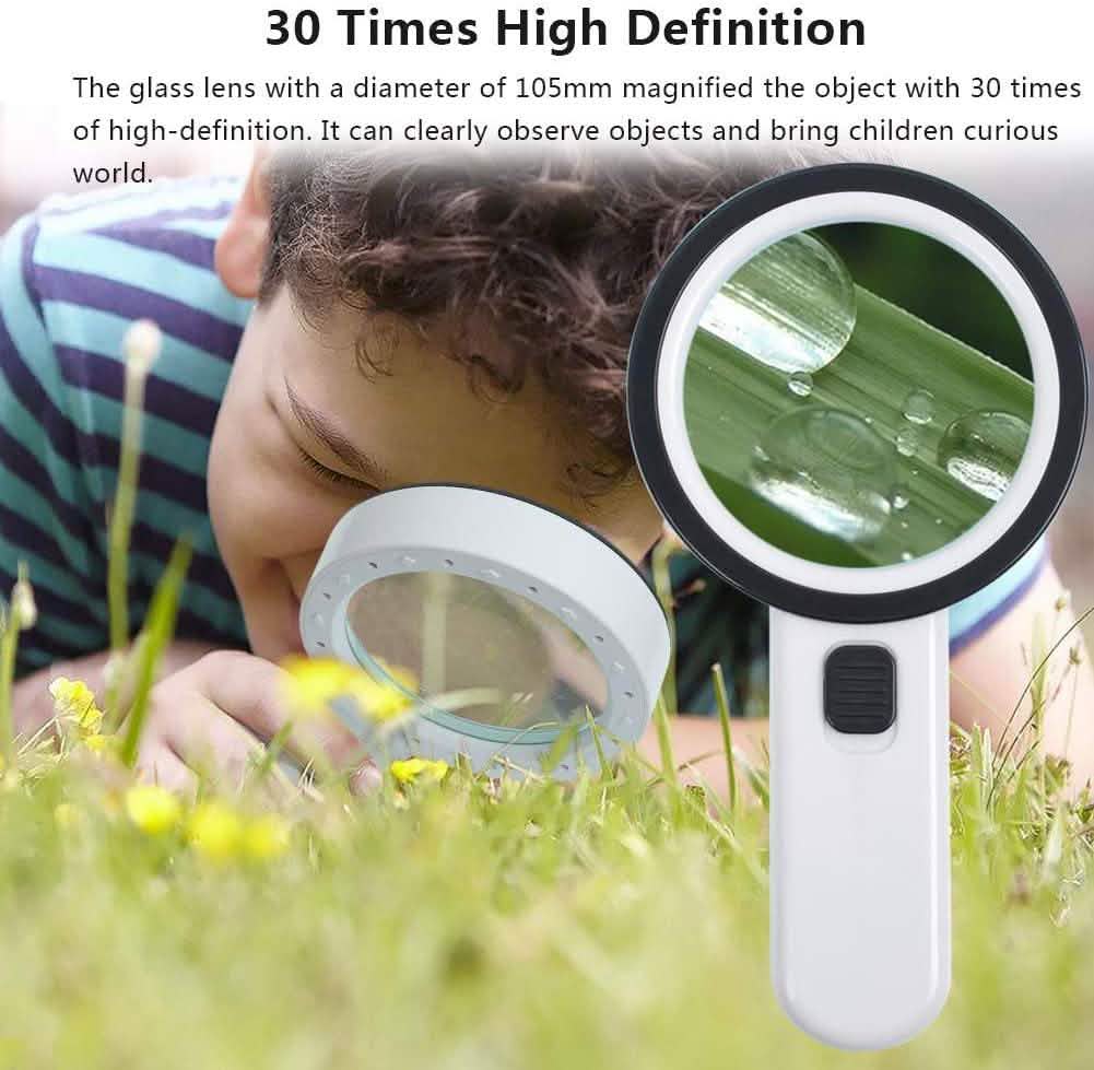 30X Handheld Large Magnifying Glass 12 LED Illuminated Lighted Magnifier by DailySale