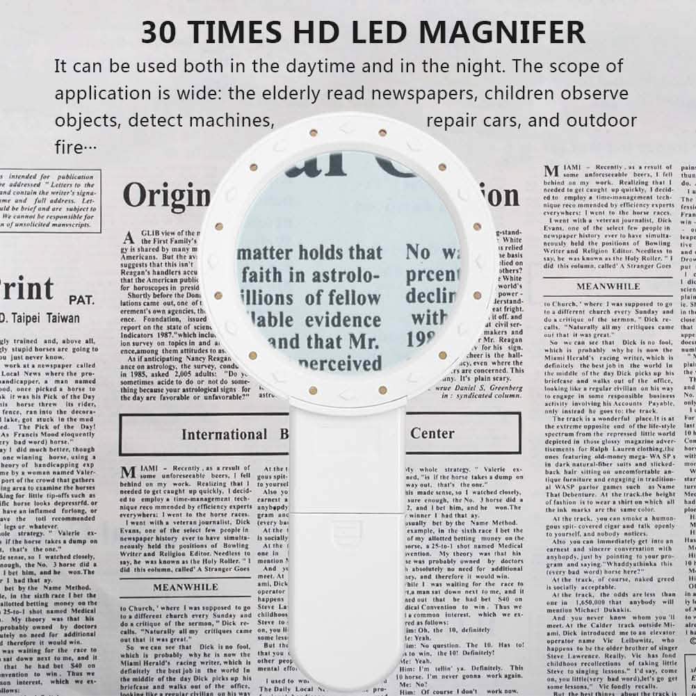 30X Handheld Large Magnifying Glass 12 LED Illuminated Lighted Magnifier by DailySale