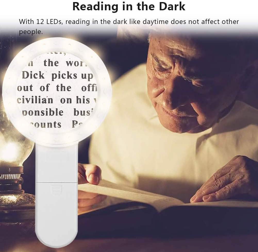30X Handheld Large Magnifying Glass 12 LED Illuminated Lighted Magnifier by DailySale