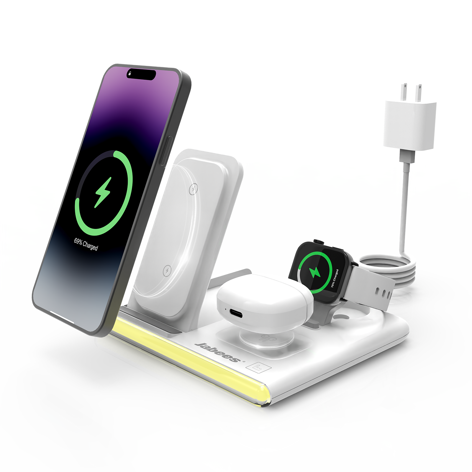 PowerGlow - Jabees PowerGlow 4-In-1 Foldable Wireless Charging Station with LED Night Light by DC-Jabees