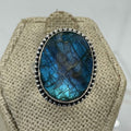 Sterling Silver Rough Bezeled Oval Labradorite Ring - Size 6 - Intuition, Protection & Transformation by Sacred Crystals