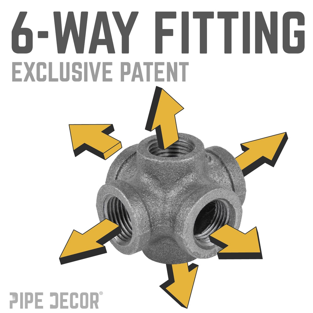 3/8 in. Black 6-Way Fitting by PIPE DECOR