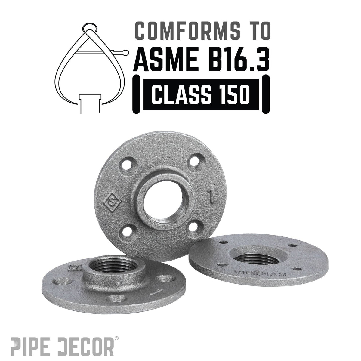 1 in. Black Floor Flange by PIPE DECOR
