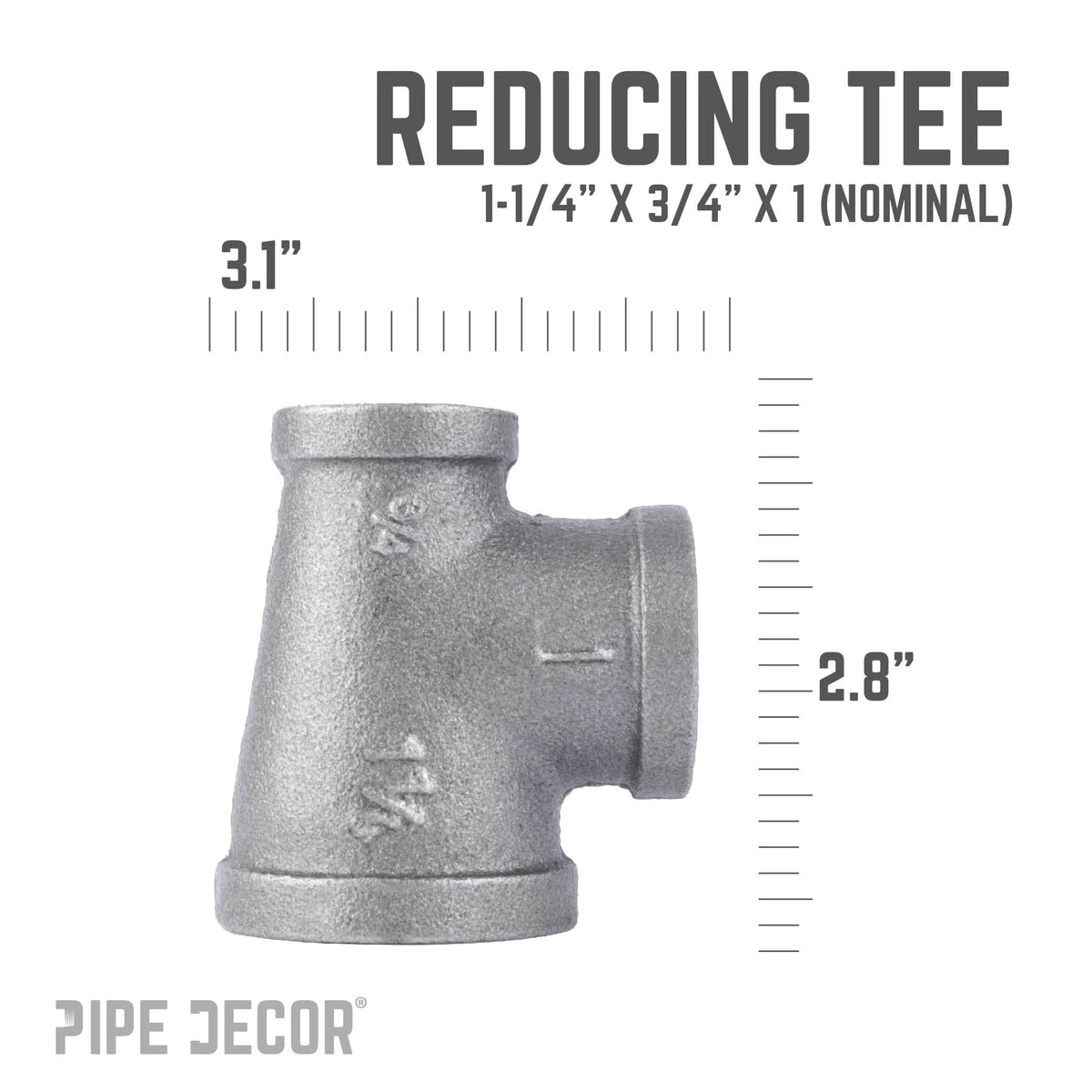 1 1/4 in. x 3/4 in. x 1 in. Black Reducing Tee by PIPE DECOR