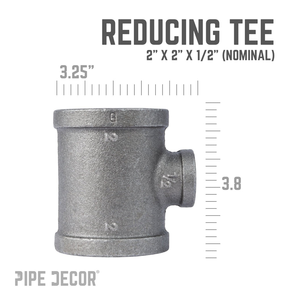 2 in. x 2 in. x 1/2 in. Black Reducing Tee by PIPE DECOR