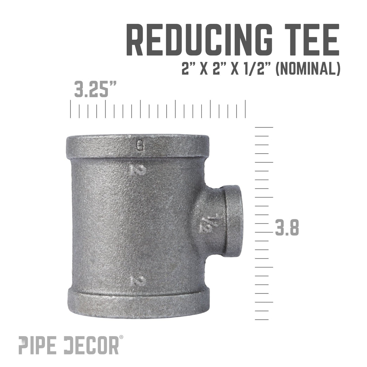 2 in. x 2 in. x 1/2 in. Black Reducing Tee by PIPE DECOR