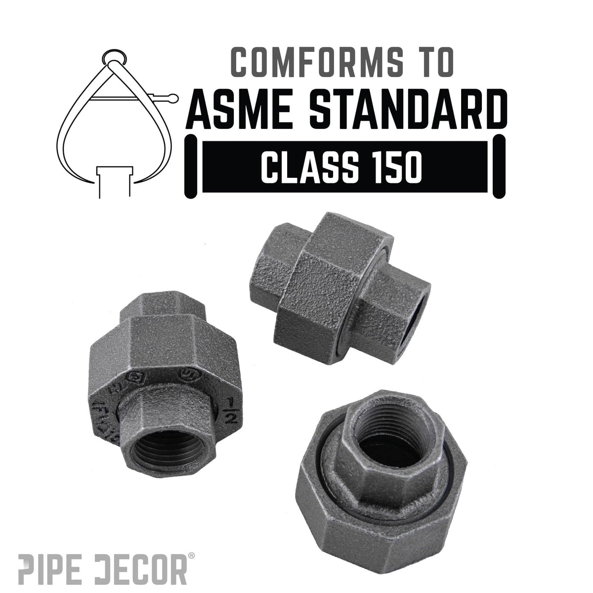1/2 in. Black Union by PIPE DECOR