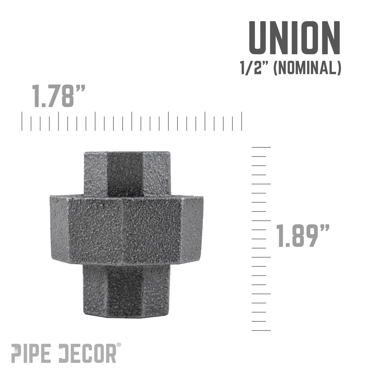 1/2 in. Black Union by PIPE DECOR