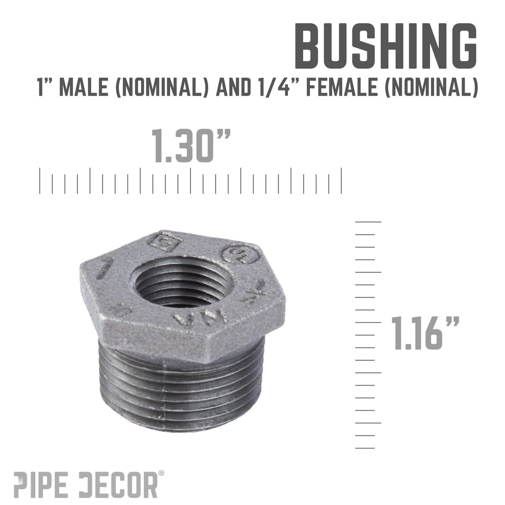 1 in. x 1/4 in. Black Bushing by PIPE DECOR