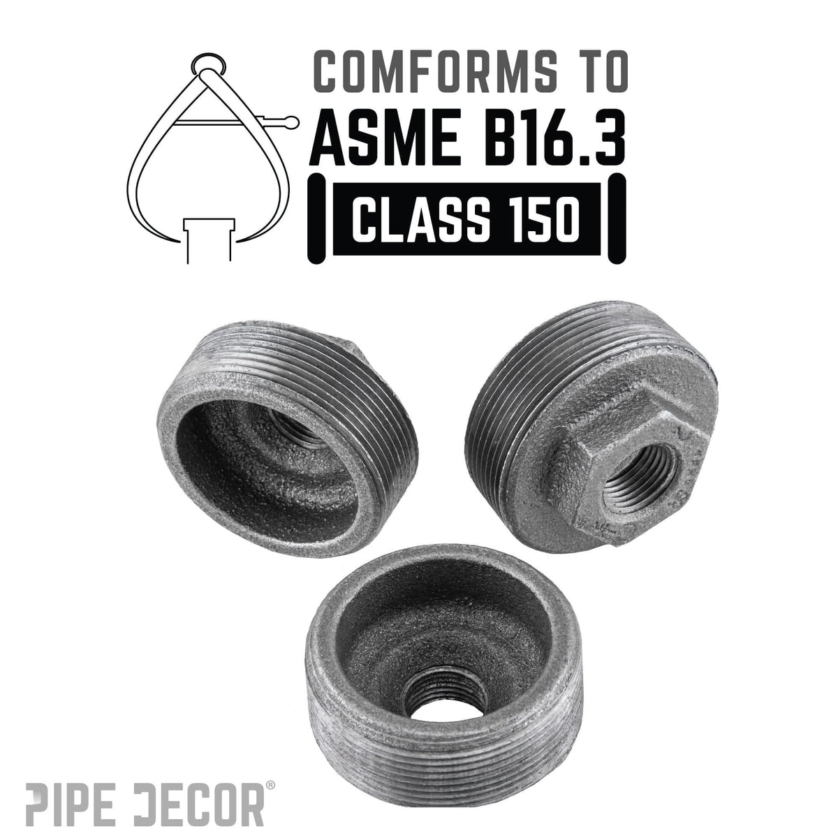 2 in. x 1/2 in. Black Bushing by PIPE DECOR