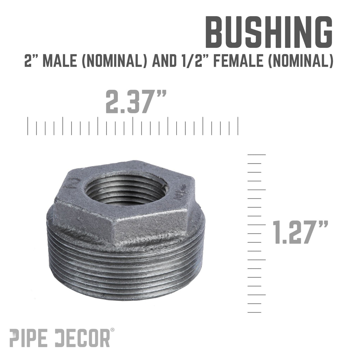 2 in. x 1/2 in. Black Bushing by PIPE DECOR
