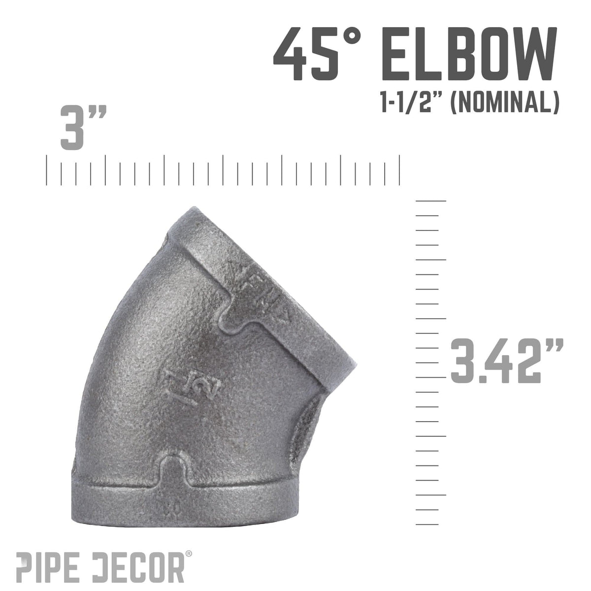 1 1/2 in. Black 45 Degree Elbow by PIPE DECOR