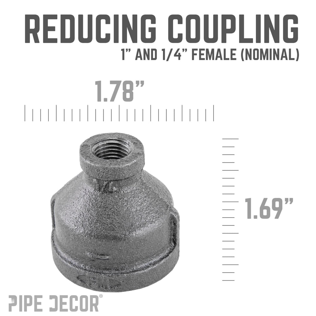 1 in. x 1/4 in. Black Reducing Coupling by PIPE DECOR