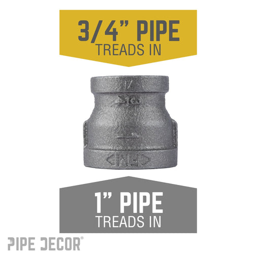 1 in. x 3/4 in. Black Reducing Coupling by PIPE DECOR