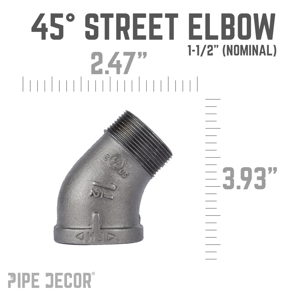 1 1/2 in. Black 45 Degree Street Elbow by PIPE DECOR