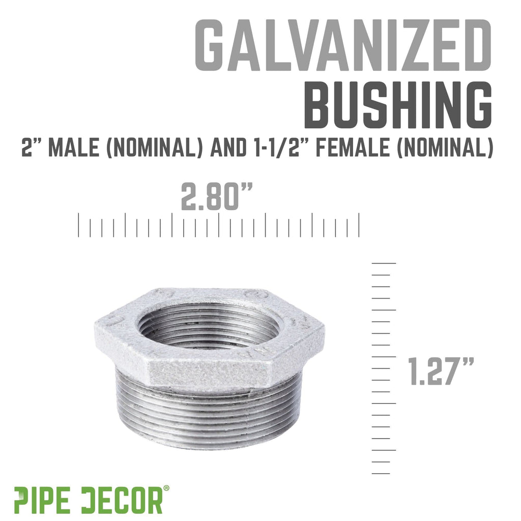 2 in. x 1 1/2 in. Galvanized Iron Bushing by PIPE DECOR