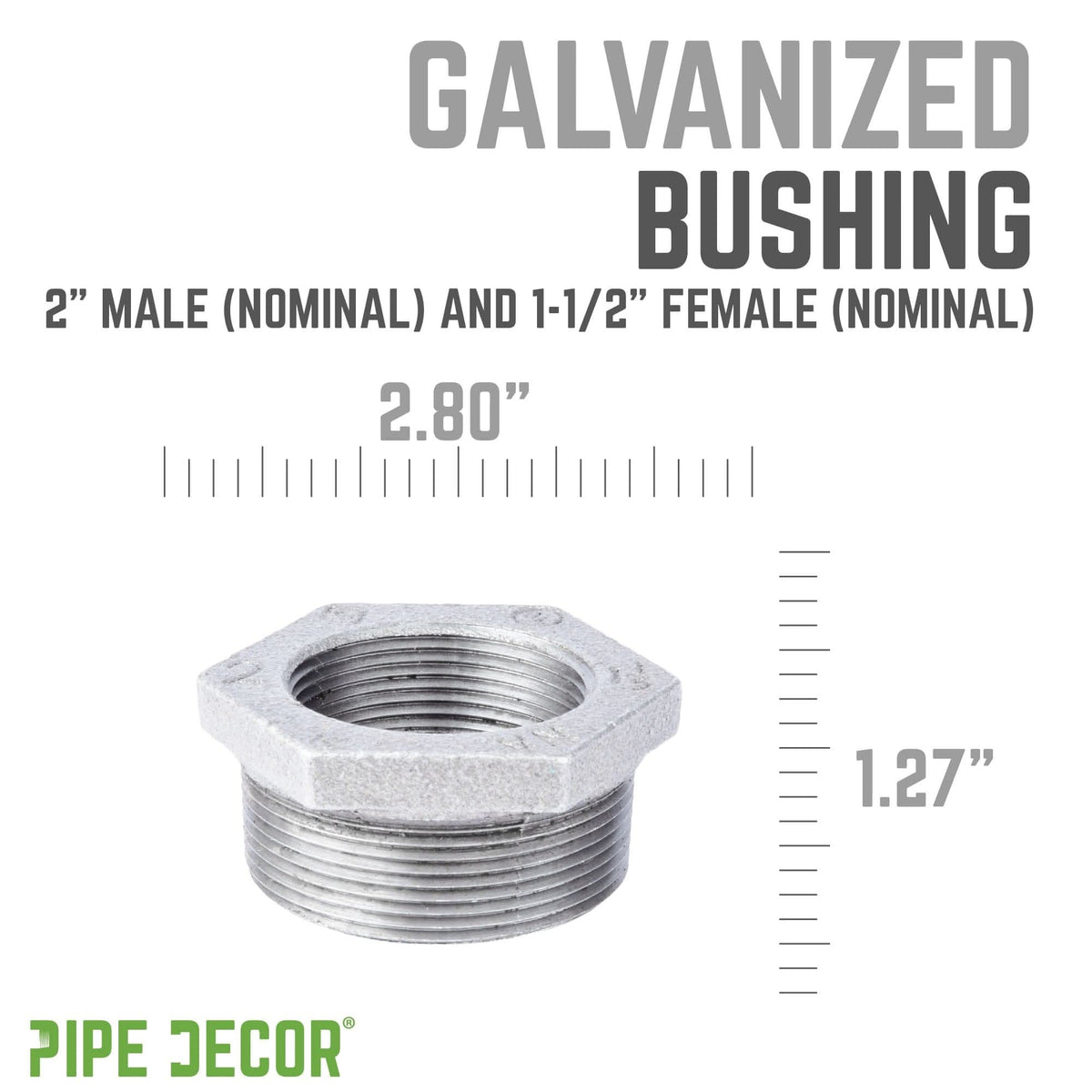 2 in. x 1 1/2 in. Galvanized Iron Bushing by PIPE DECOR