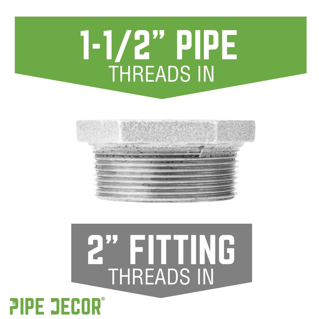 2 in. x 1 1/2 in. Galvanized Iron Bushing by PIPE DECOR