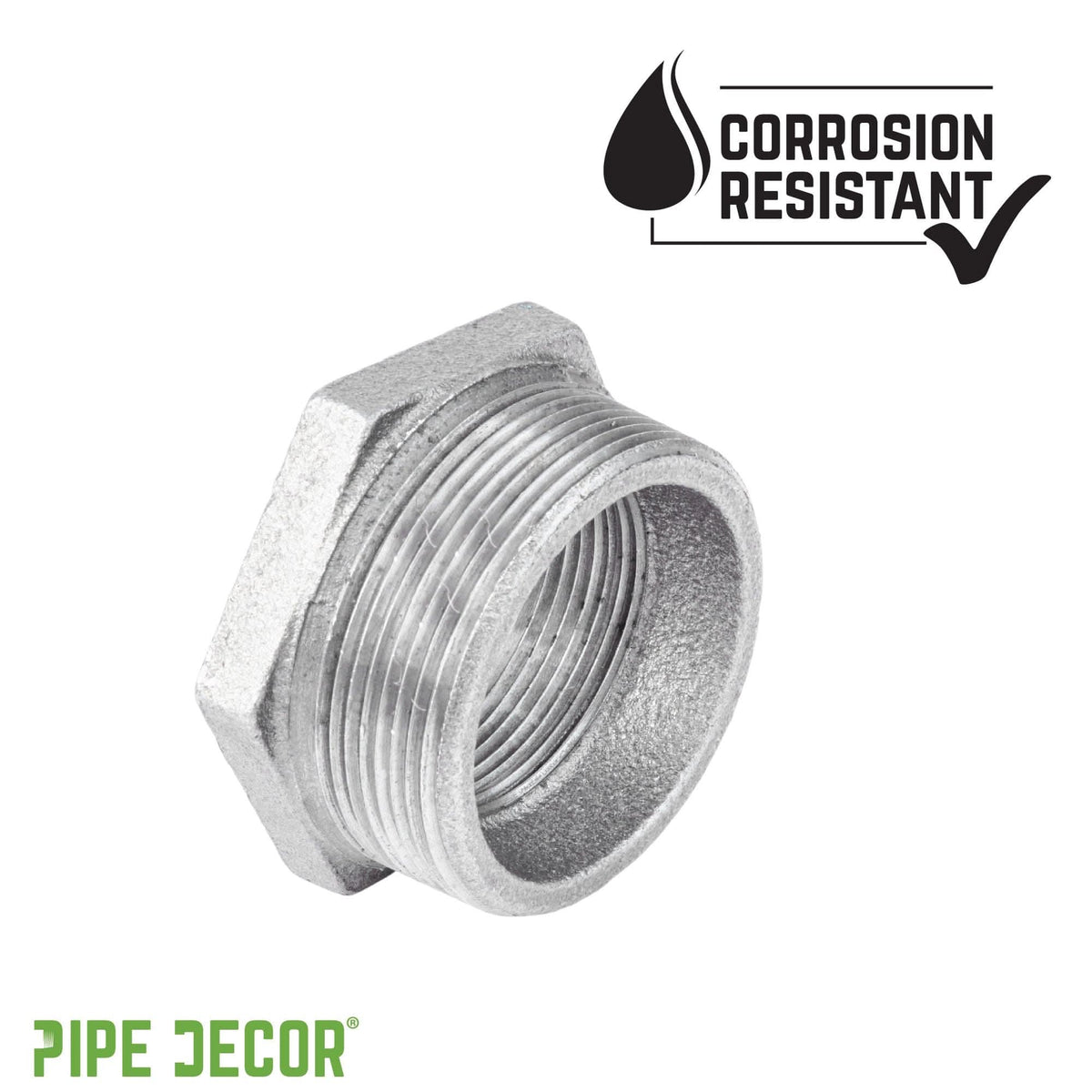 2 in. x 1 1/2 in. Galvanized Iron Bushing by PIPE DECOR