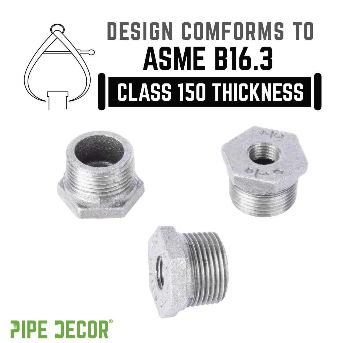 3/4 in. x 1/4 in. Galvanized Iron Bushing by PIPE DECOR