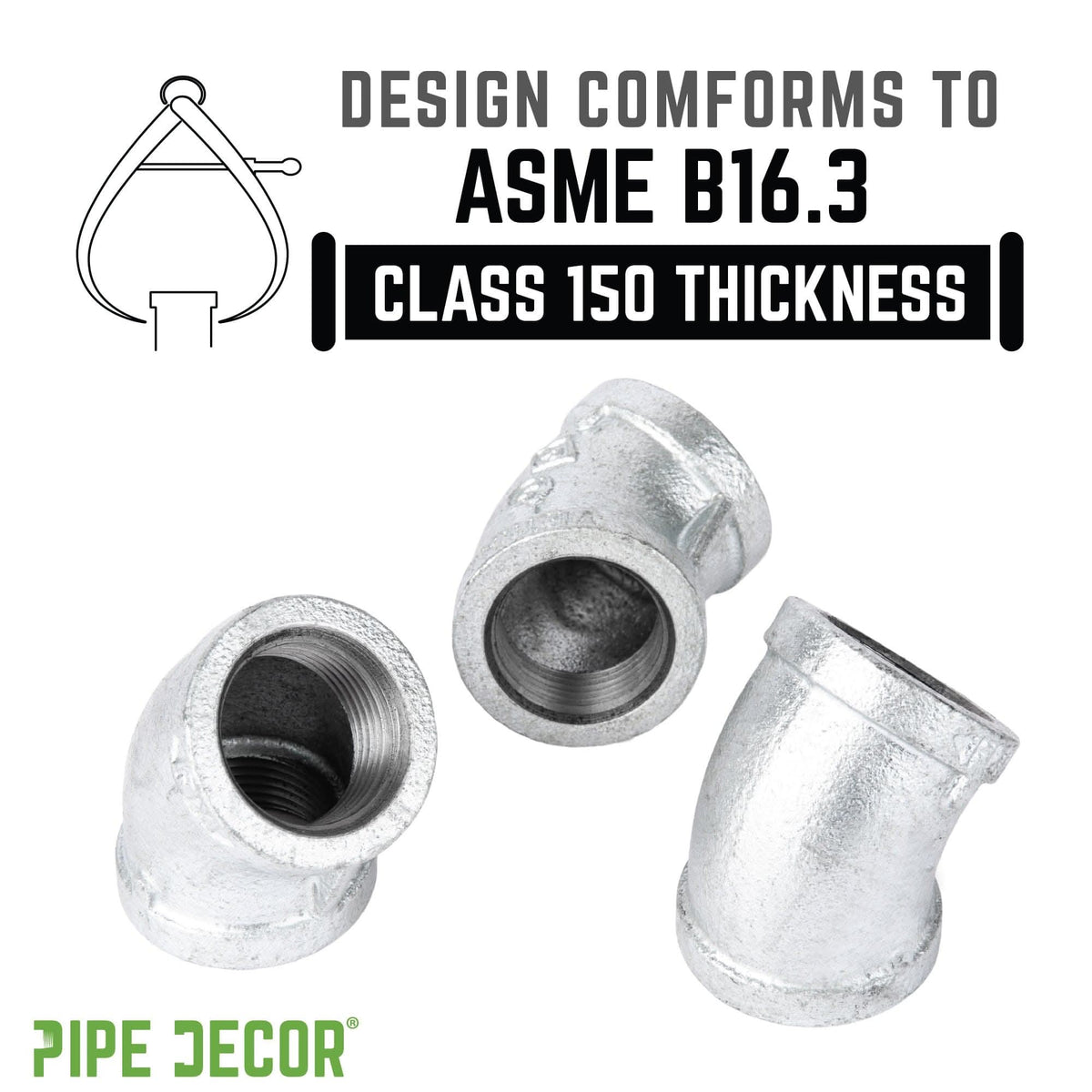 2 in. Galvanized Iron 45 Degree Elbow by PIPE DECOR