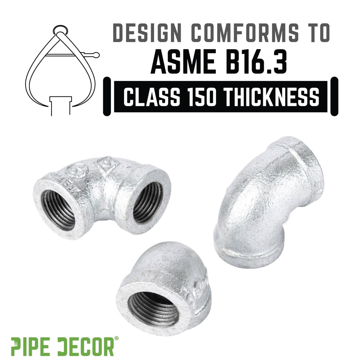 1/2 in. Galvanized Iron 90 Degree Elbow by PIPE DECOR
