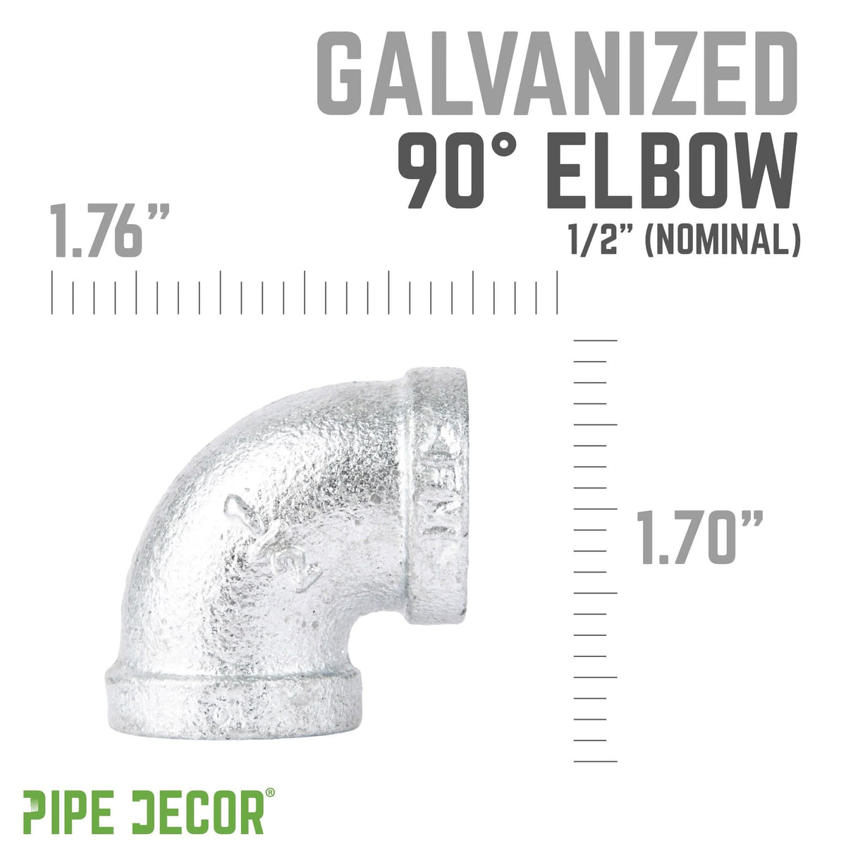 1/2 in. Galvanized Iron 90 Degree Elbow by PIPE DECOR