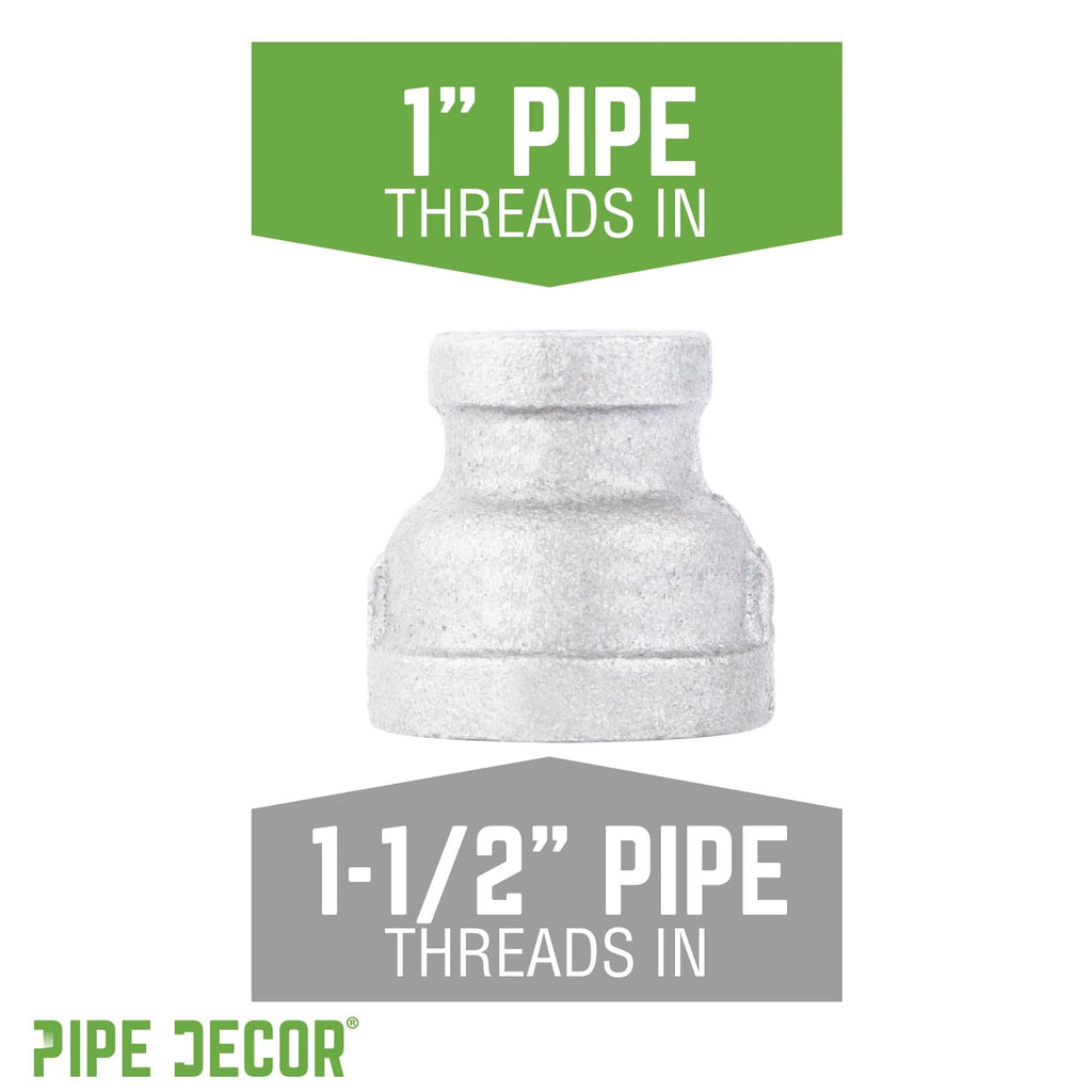 1 1/2 in. x 1 in. Galvanized Iron Reducing Coupling by PIPE DECOR