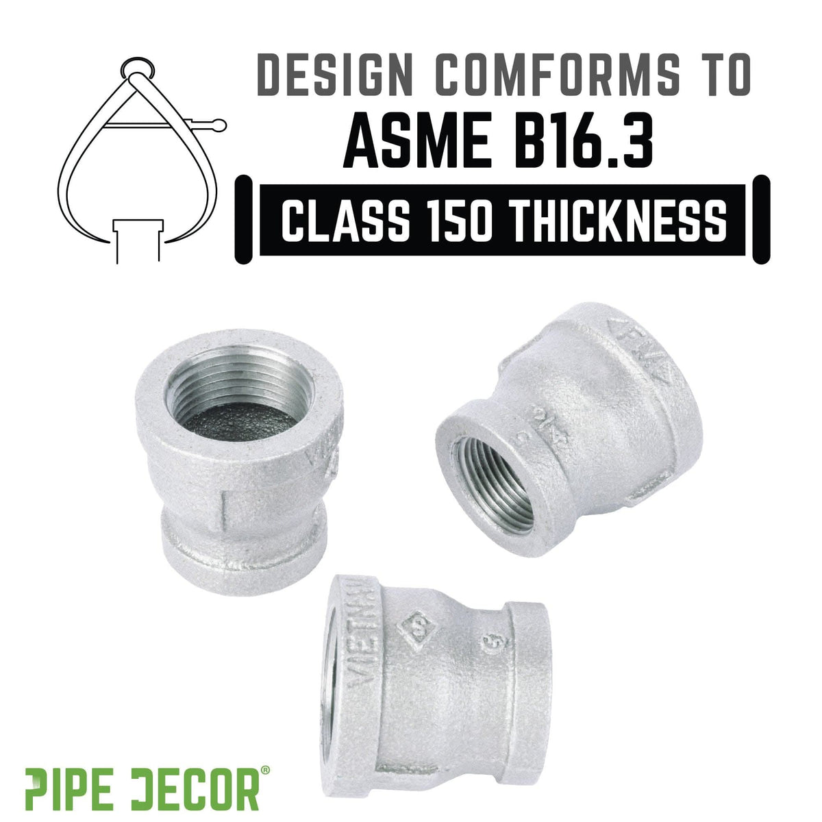 1/2 in. x 3/8 in. Galvanized Iron Reducing Coupling by PIPE DECOR