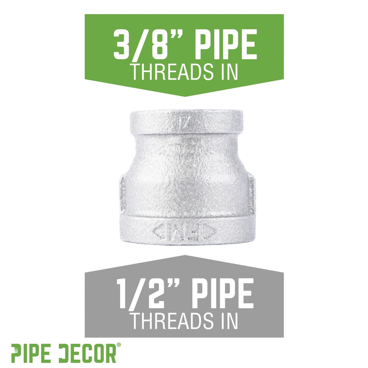 1/2 in. x 3/8 in. Galvanized Iron Reducing Coupling by PIPE DECOR
